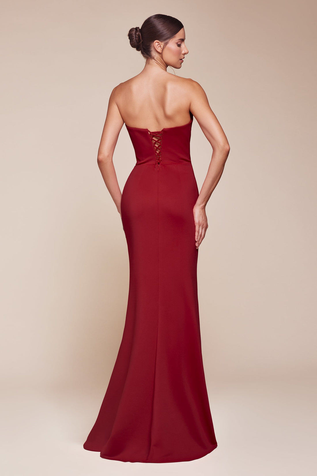 Chiffon Strapless Slit Gown by Ladivine CD355