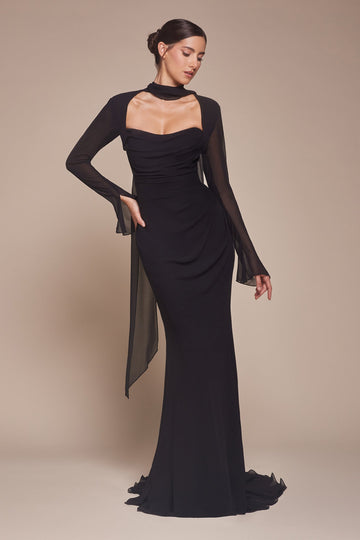 Fitted Long Sleeve Chiffon Gown by Ladivine CD357