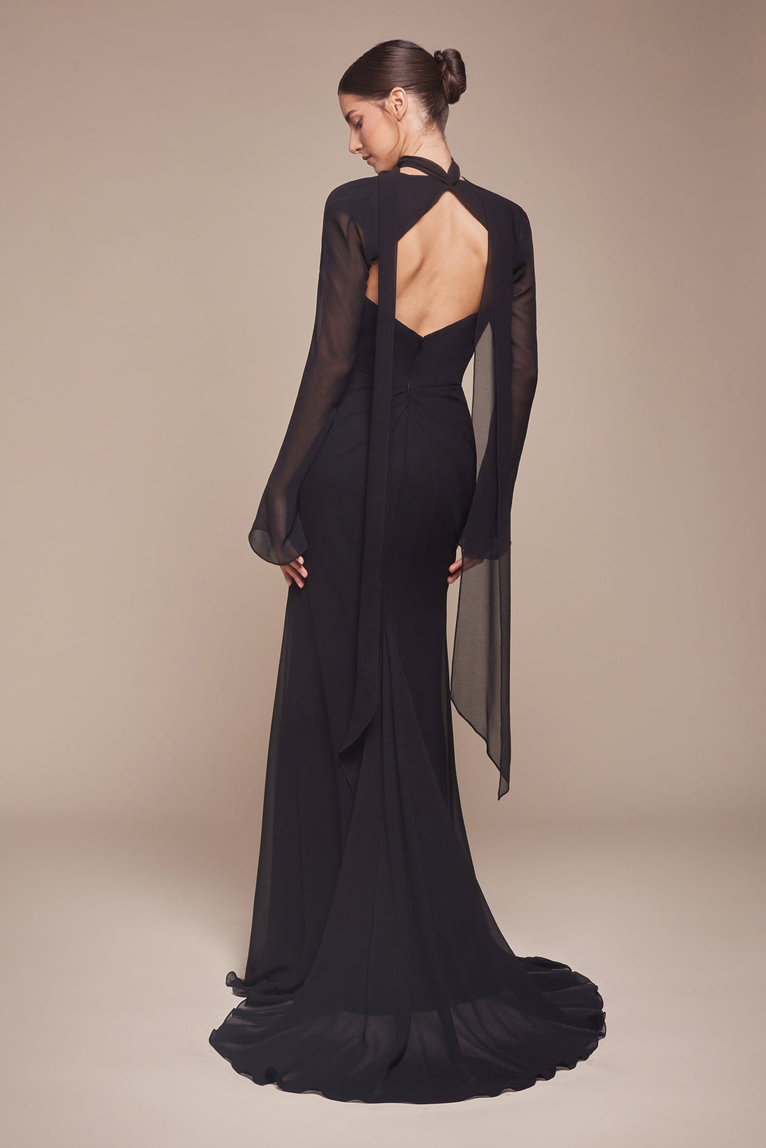 Fitted Long Sleeve Chiffon Gown by Ladivine CD357