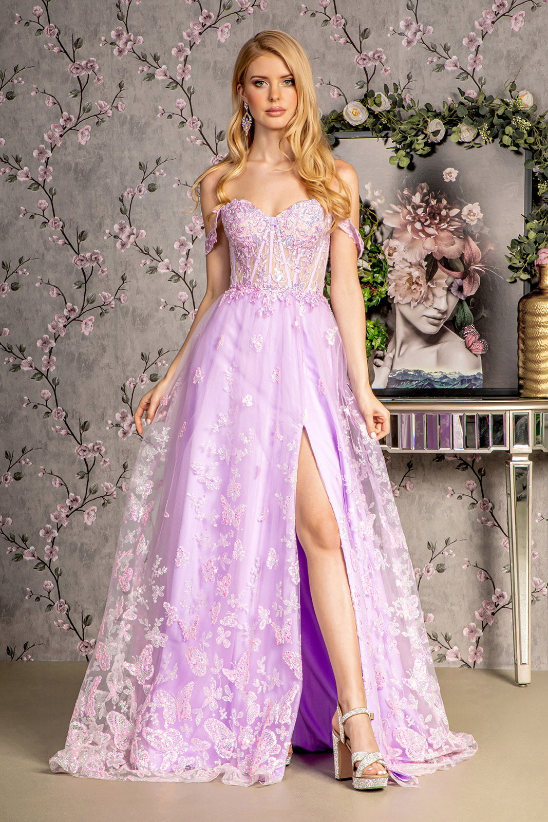 Embroidered Sweetheart A-line Slit Gown by GLS Gloria GL3206