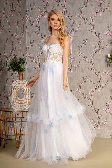 Embroidered Sheer Corset Tiered Gown by GLS Gloria GL3208