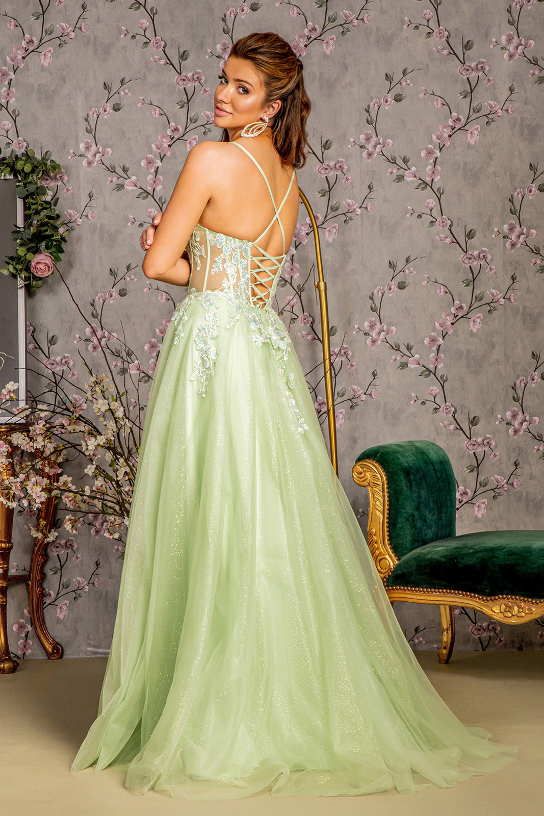 Butterfly Applique Sleeveless Slit Gown by GLS Gloria GL3212