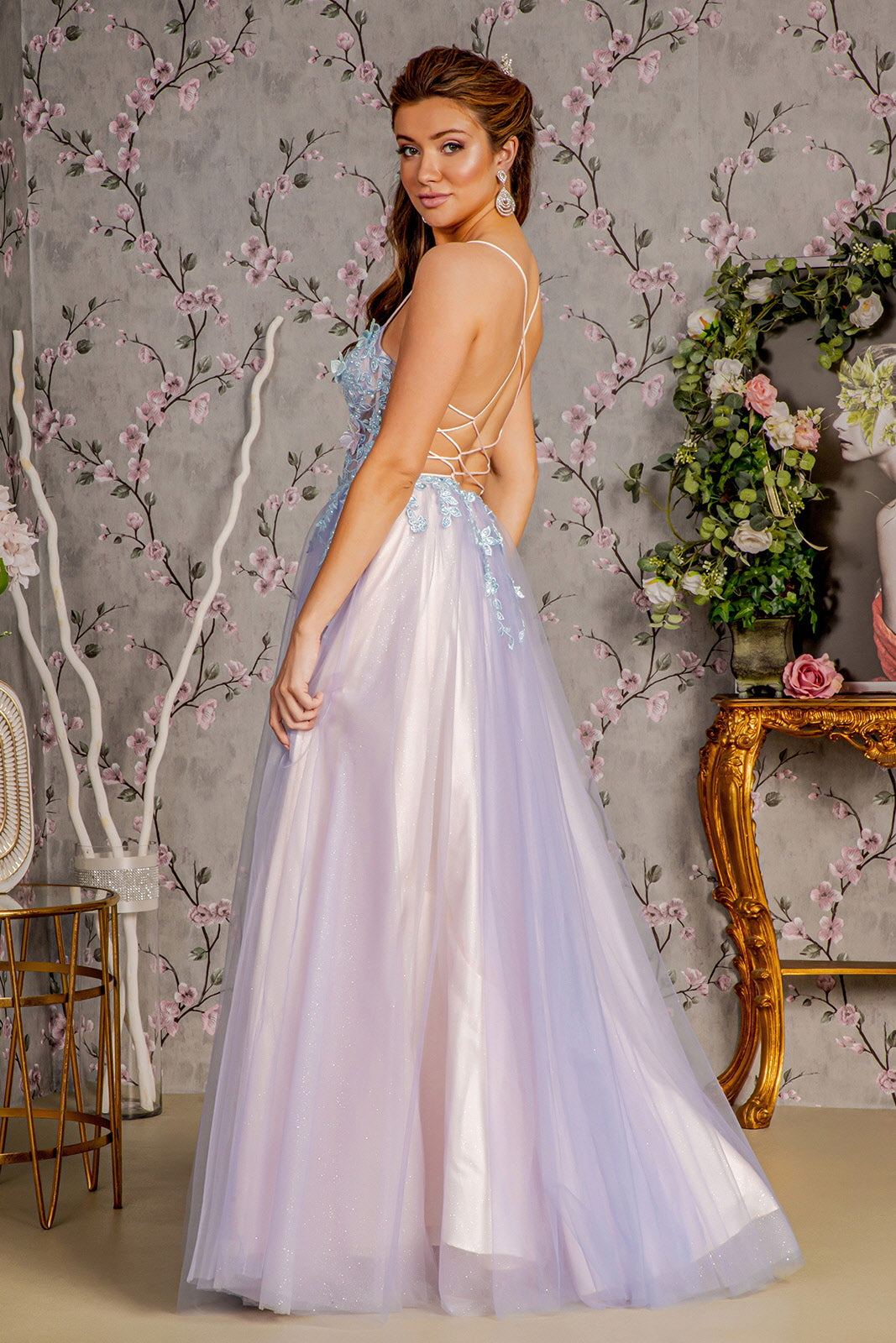 3D Butterfly Sleeveless Two-Tone Gown by GLS Gloria GL3252