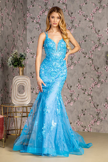 Floral Applique Sleeveless Mermaid Dress by GLS Gloria GL3333