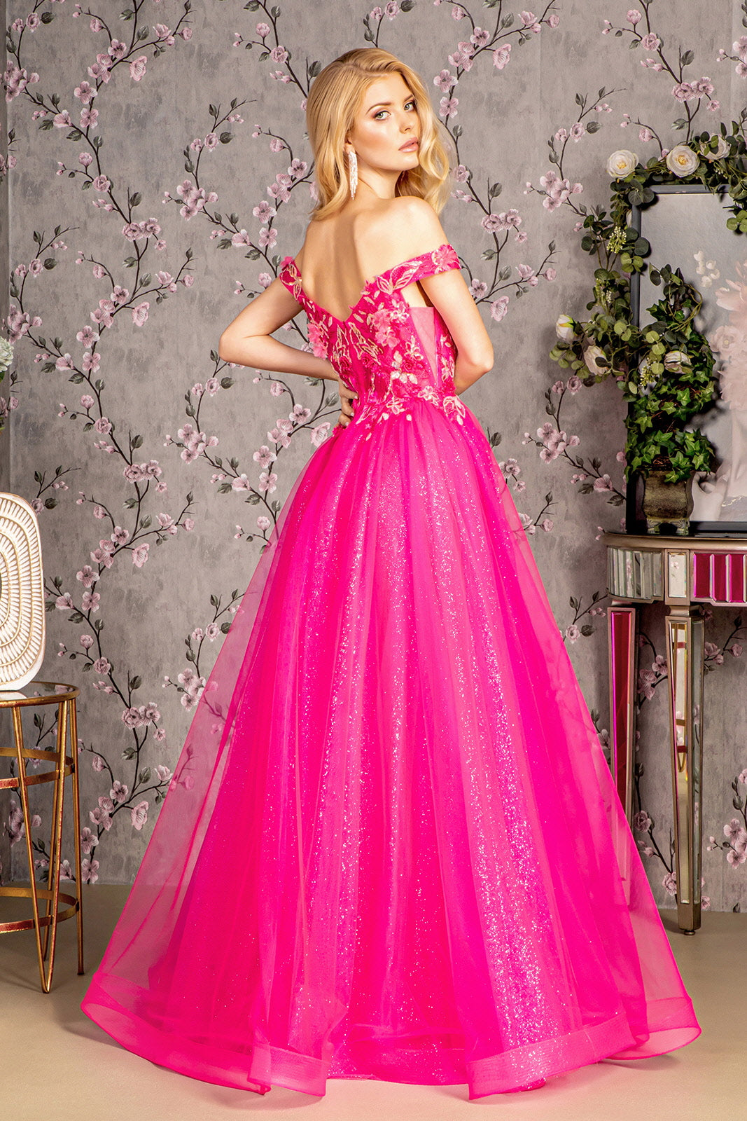 3D Floral Off Shoulder A-line Gown by GLS Gloria GL3443