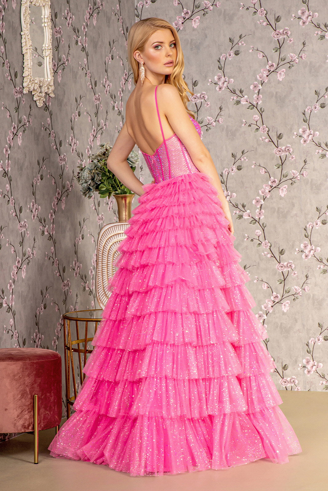 Beaded Sheer Corset Tiered Ruffled Gown by GLS Gloria GL3463