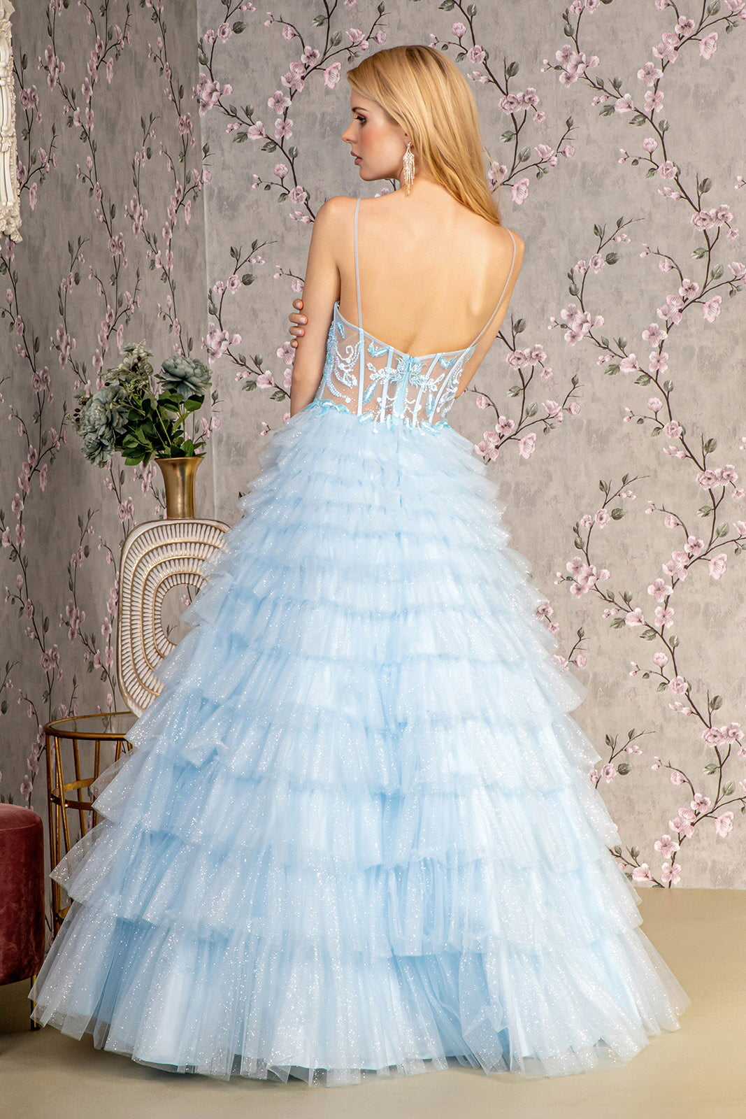 Glitter Sleeveless Tiered Ruffled Gown by GLS Gloria GL3464