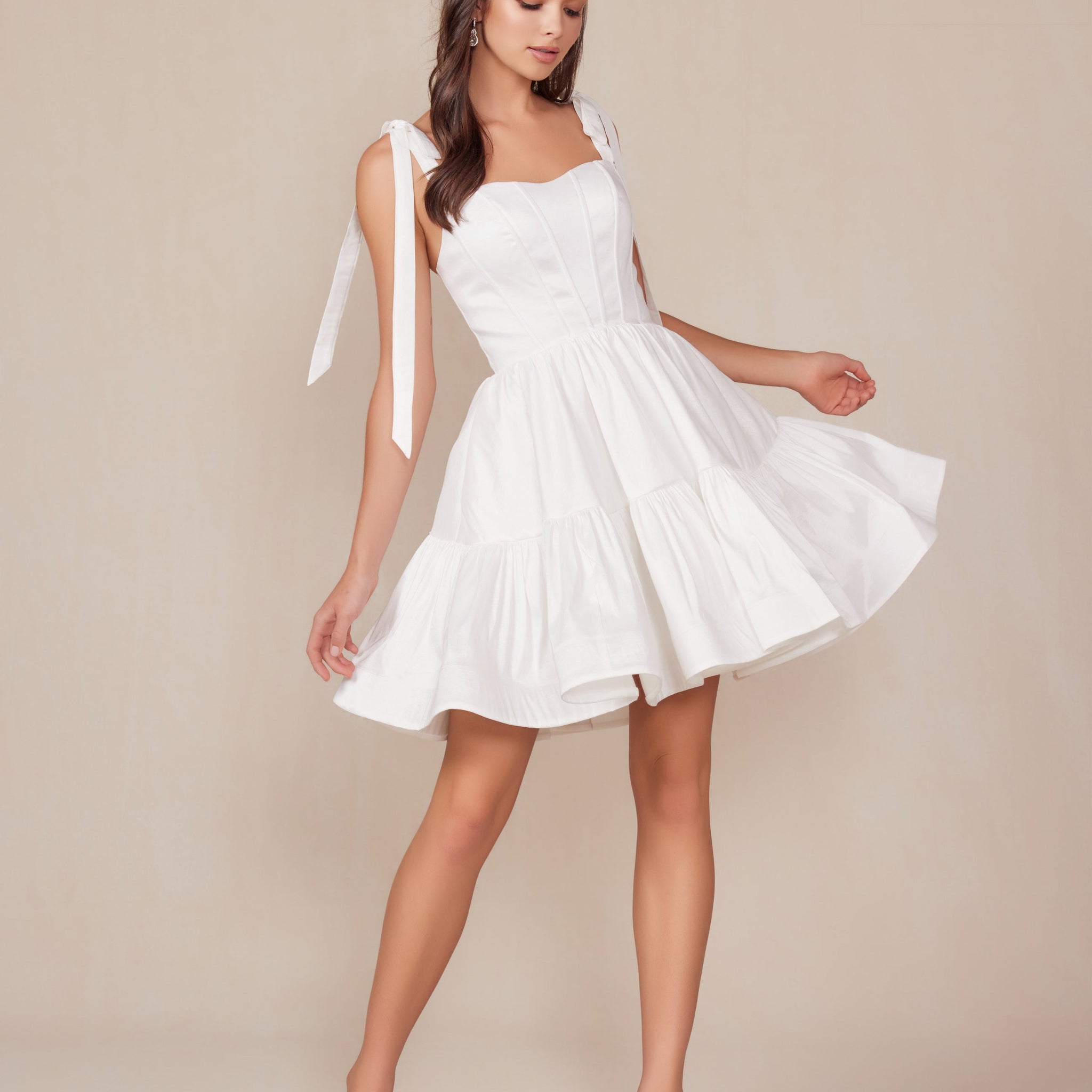 White Short Sleeveless Ribbon Dress by Nox Anabel T869W