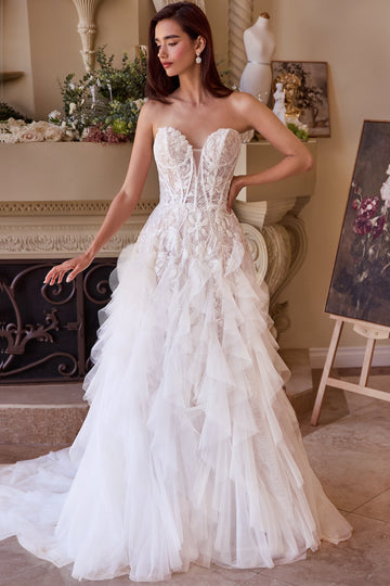 Strapless Ruffed Wedding Gown by Ladivine WL016