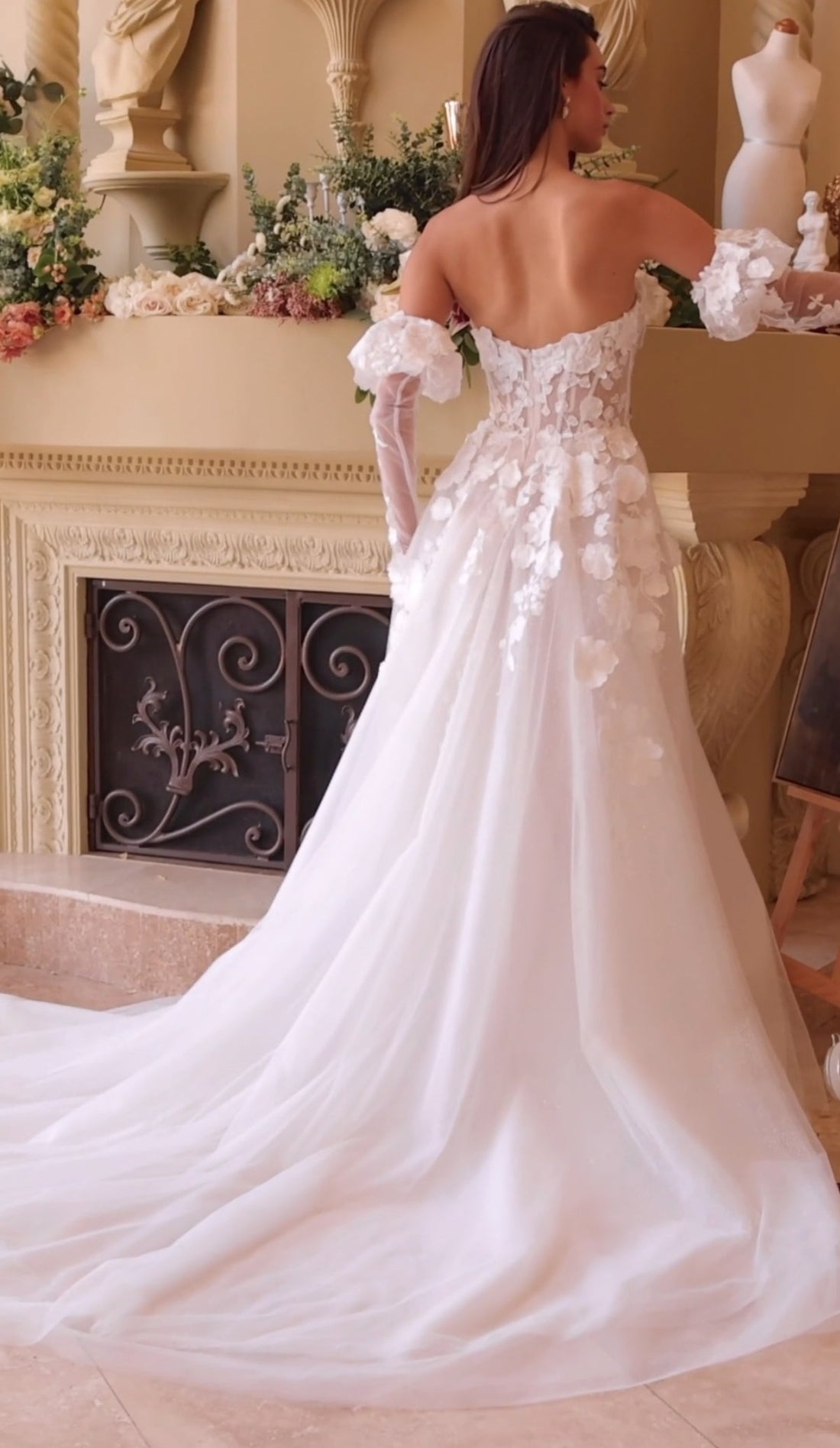 3D Floral Strapless Glove Bridal Gown by Ladivine WL017