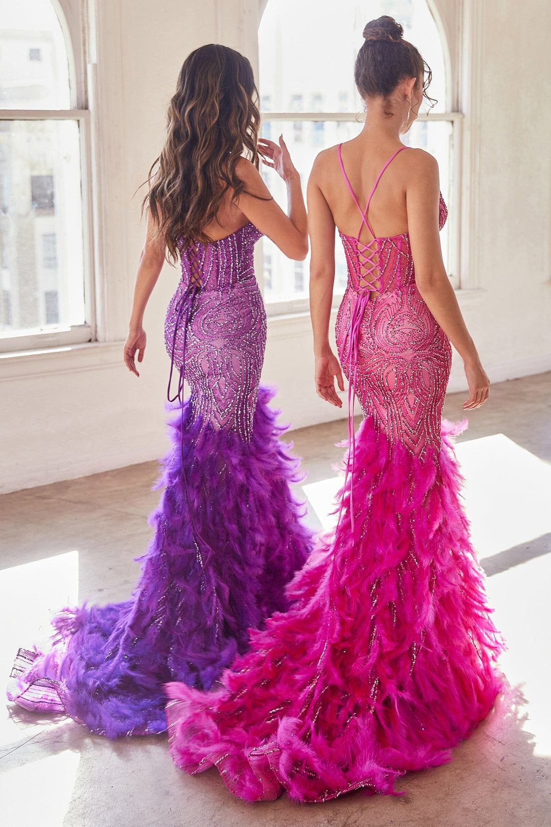 Feather Beaded Sleeveless Mermaid Dress by Ladivine CC2308