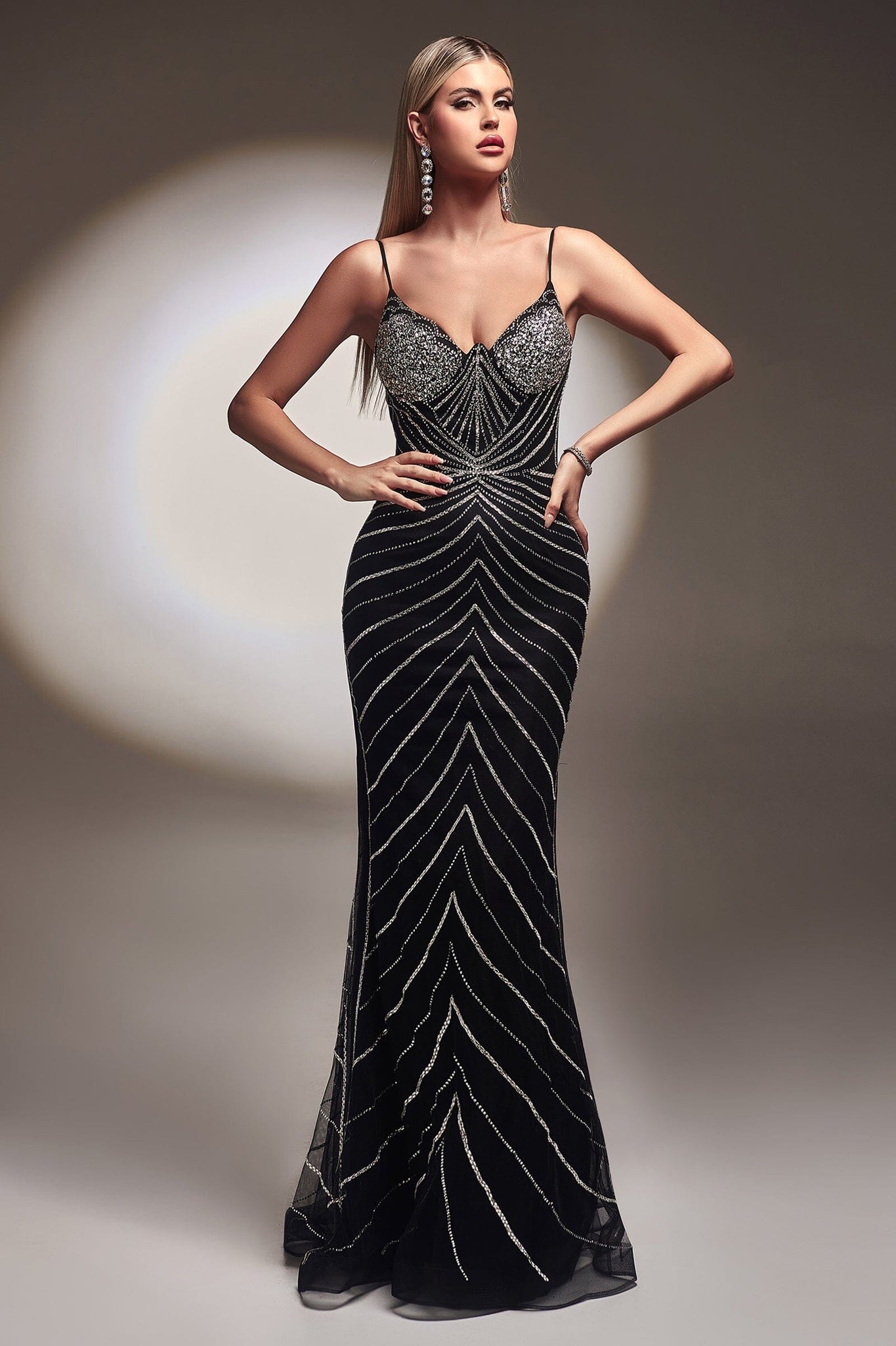 Glitter Print Sleeveless Mermaid Gown by Ladivine CR866