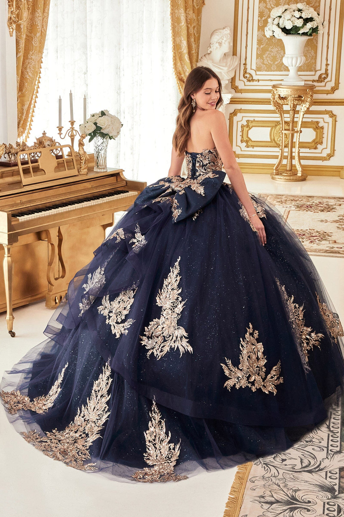 Lace Applique Strapless Ball Gown by Ladivine 15715