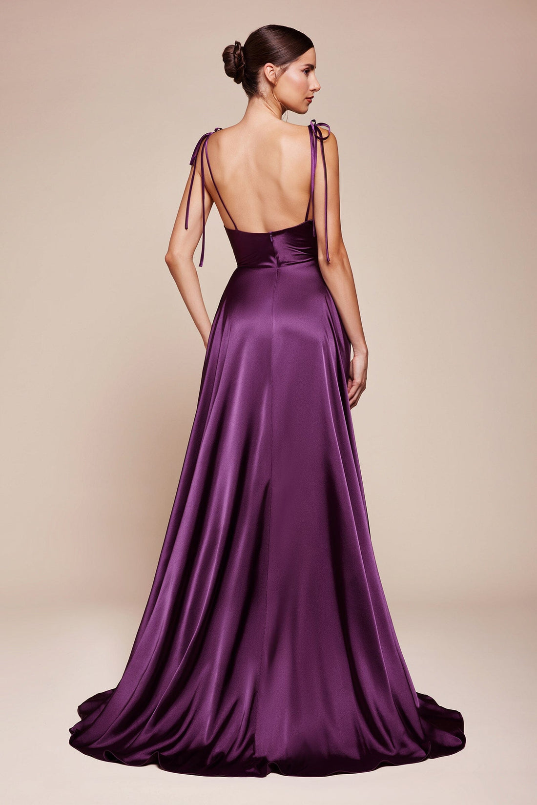 Long Satin Sleeveless Cowl Slit Dress by Ladivine BD104