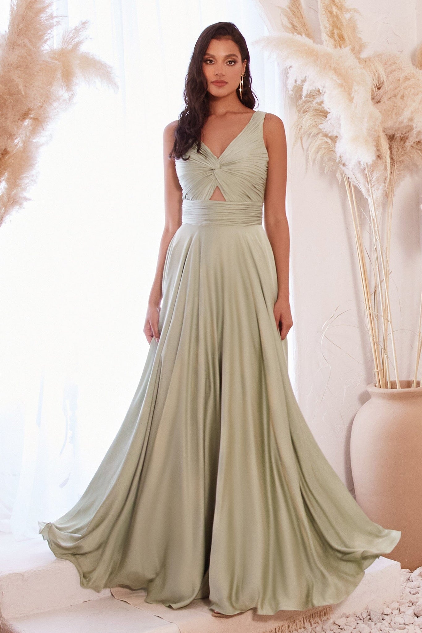 Long Satin Sleeveless Keyhole Dress by Ladivine 7497