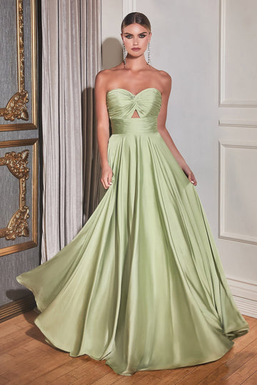 Long Satin Strapless Keyhole Dress by Ladivine 7496